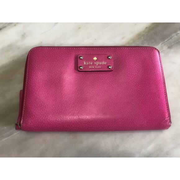 Kate Spade Wallet Grand Street Stacie Hot Pink Bifold 18 Card Slots 2 Zippers - Picture 1 of 6